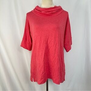T by Talbots Sweater Womens Large P Salmon Pink 3/4 Sleeve Cowl Neck Pullover